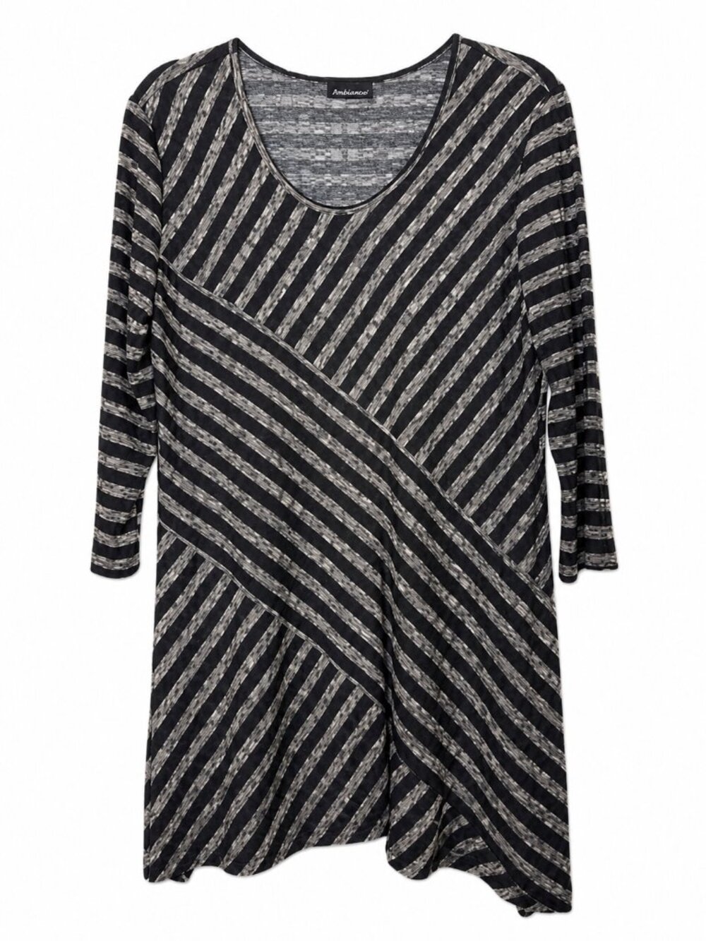 Initiatives Women's Asymmetrical Tunic Top L Black Gray Striped Stretch